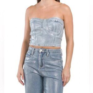 Blank NYC Blue Denim Bustier Crop Top - Size XS, New with Tags